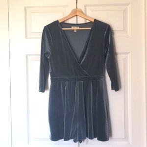 Velvet Romper Blue Grey 3/4 Sleeves